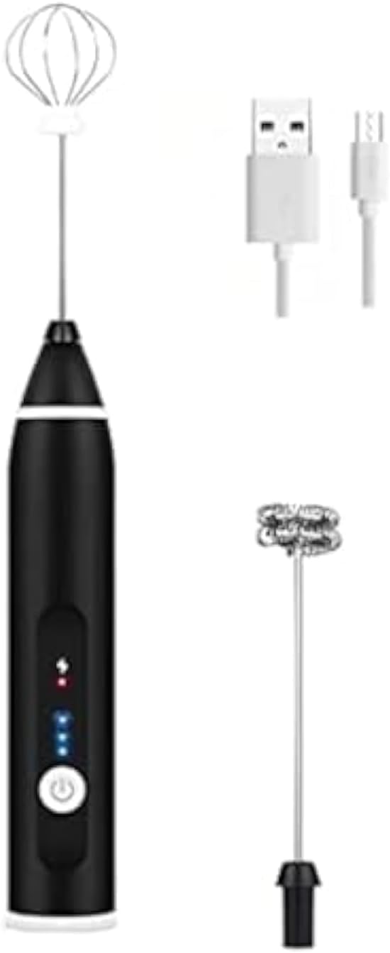 Milk frother handheld, rechargeable electric mixer for coffee drink, foam bread maker, 3 speed adjustable hand held mixer for mini whisk, cappuccino latte hot chocolate (black)