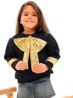 ⁦Girls Sequins Bow Sweatshirt - Casual Fashion Glitter - School & Daily Outwear code 5001⁩ - الصورة ⁦2⁩
