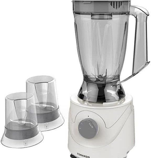 خلاط كهربائي من تورنيدو، 400 وات، 1.5 لتر، ومطحنتان، رمادي BL400/2، ستانلس ستيل