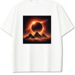 White cotton t-shirt Solar Eclipse Pyramids Graphic Celestial Design Print Size (3-6y)