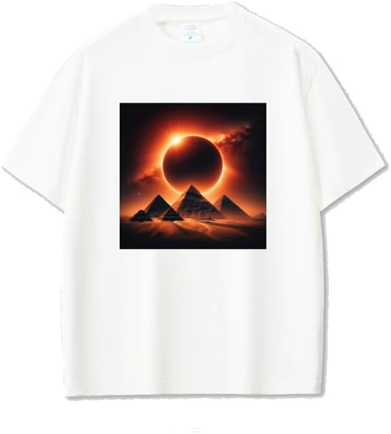 41Fowsb4jL._AC_.jpg White cotton t-shirt Solar Eclipse Pyramids Graphic Celestial Design Print Size (3-6y)