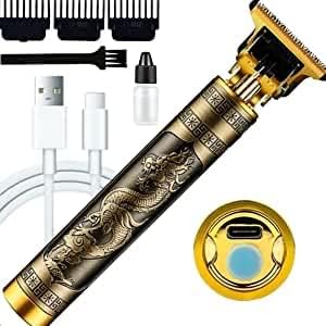 Dojile Professional Cordless Beard Hair Beard Foot Machine Customized with Adjustable Blade Limiter Rechargeable 4 Combs Oil Brush Kit Trim Trimmer Set (Dragon)