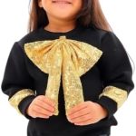 Girls Sequins Bow Sweatshirt - Casual Fashion Glitter - School & Daily Outwear code 5001
