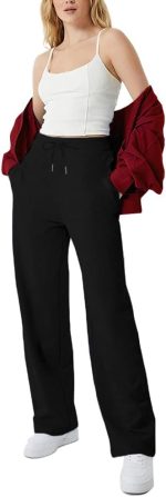 Sherwal High Waist Wide Leg Sweatpants - Sportswear - Side Pockets and Drawstring Waist for Women