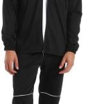 Men's Athletic Tracksuit Set, Black with White Trim, Hooded Zip-Up Jacket and Jogger Pants