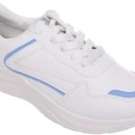 genuine Women's Leather Walking and Outdoor Sneaker - - White/Baby Blue, 41 EU