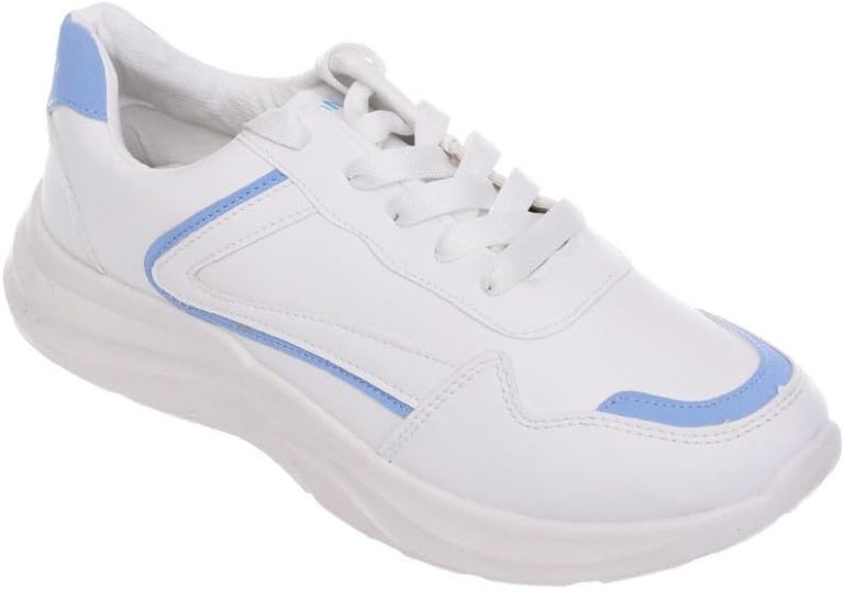 genuine Women's Leather Walking and Outdoor Sneaker - - White/Baby Blue, 41 EU