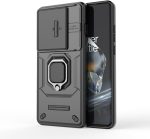 ⁦جراب متوافق مع وان بلس 12 - غطاء حماية مزدوج شديد التحمل ومضاد للانزلاق مع حلقة معدنية - مع غطاء حماية منزلق للكاميرا يغلق بإحكام - أسود⁩ - الصورة ⁦6⁩