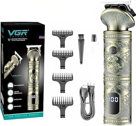 ماكينة حلاقة الشعر V-962 للرجال، ماكينة تشذيب اللحية قابلة لإعادة الشحن، ماكينة قص شعر كهربائية لاسلكية، تشذيب دقيق، قابلة لإعادة الشحن بمنفذ USB، شفرات قابلة للتعديل للاستخدام في الصالونات والمنزل