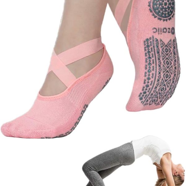 Showday Yoga Socks for Women Non-Slip Grips & Straps, Ideal for Pilates, Pure Barre, Ballet, Dance, Barefoot Workout
