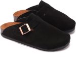 Women's Elegant Suede Buckle Clogs - Non-Slip Sole