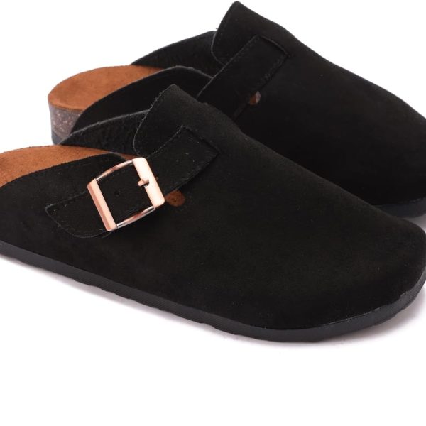 Women's Elegant Suede Buckle Clogs - Non-Slip Sole
