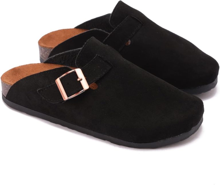 Women's Elegant Suede Buckle Clogs - Non-Slip Sole