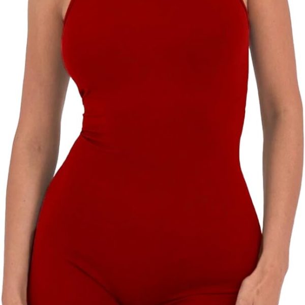 Sleeveless Sport Jumpsuit with Back Zipper For Women – Round Neck Workout Bodysuit with Shorts for Gym, Yoga, Workout & Casual Wear