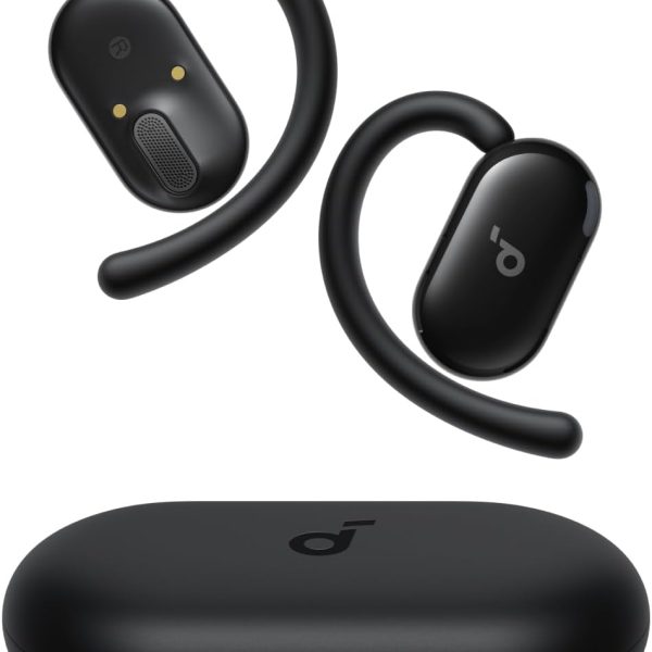 Soundcore V20i by Anker Open-Ear Headphones, Adjustable Ear Hooks, Ultra-Comfort, Snug Fit, Powerful Sound, Clear Calls, LED Lights, 36H Playtime, Bluetooth 5.4 Earbuds, Black - 18 Months Warranty