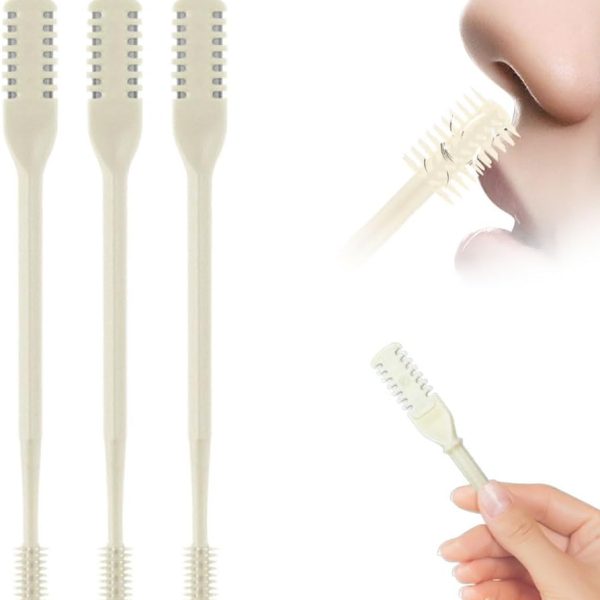 HOAIME Nasal Hair Cutter, 2024 Upgraded Double Sided Nose Hair Knife, 360° Rotating Portable Manual Nose Hair Trimmer, Nose Hair Remover for Women Men Travel Essentials (Beige, 3 Pcs)