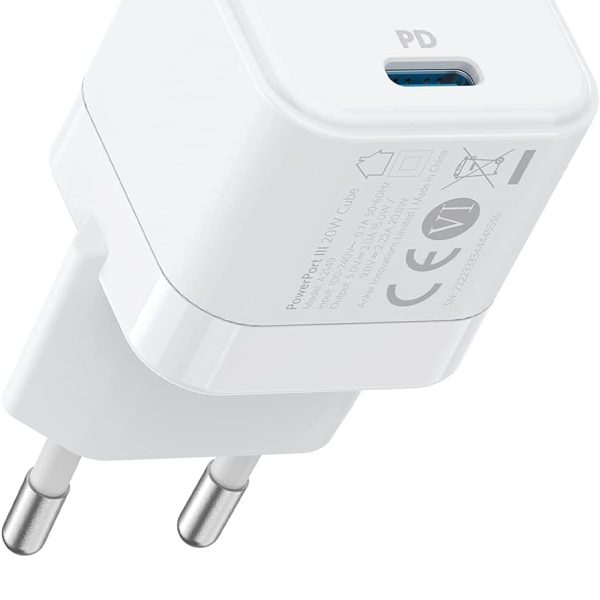 Anker PowerPort III 20W USB-C Power Supply Charging Cube Quick Charging Option, Compatible with iPhone 15/14/13/12 Series, Galaxy, Pixel 4/3, iPad/iPad Mini, White(Charging Cable Not Included)