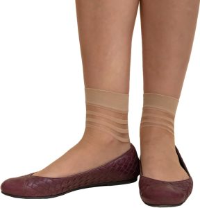 ⁦Charmaine Women Ankle-High Ultra Sheer Socks With Striped Cuffs⁩ - الصورة ⁦5⁩