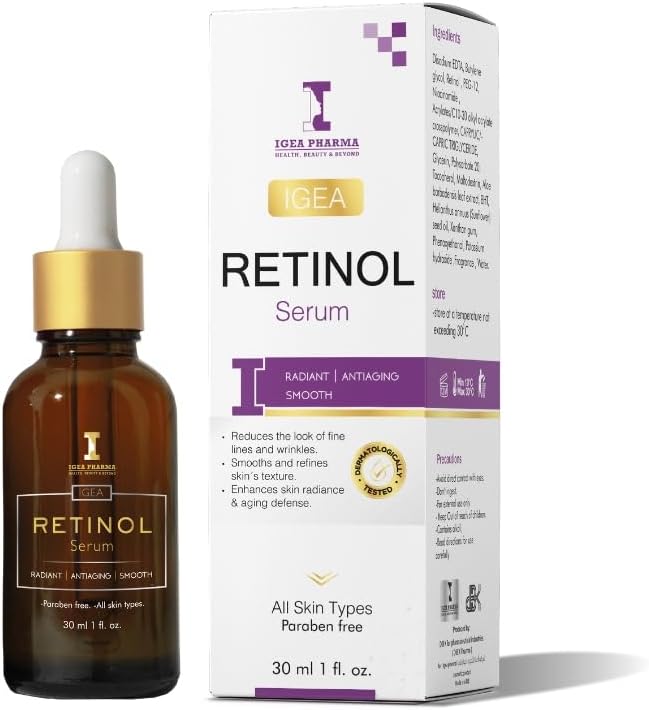 IGEA Retinol Serum – With 1% Retinol & Vitamin E | Niacinamide | Reduce Fine Lines, and Refine Pores | Hydration and Nourishment.