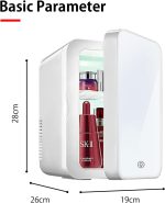 ⁦BONITA Mini Makeup Fridge, 8L Portable Cosmetic Refrigerator, Glass Panel And Led Lighting, Cooler/Warmer Freezer, Used for Beauty Skin Care in Home,White (White)⁩ - الصورة ⁦8⁩