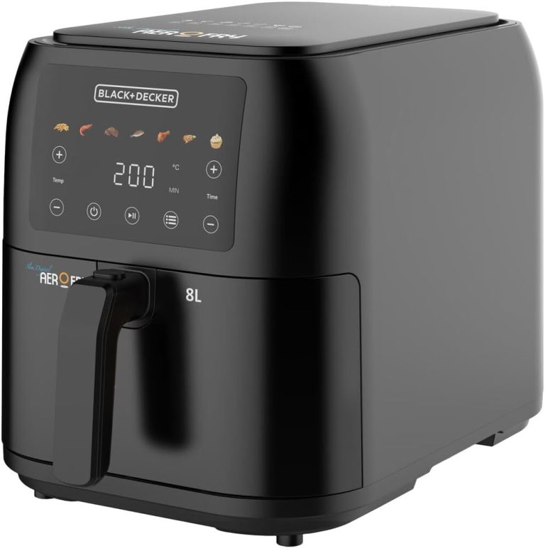 Black & Decker 1700W Air Fryer - 8L Capacity, Digital Touch Control, 7 Preset Functions, Adjustable Temp Timer, Rapid Air Convection, Shake Alert, Removable Crisper Plate - SAF80-B5.