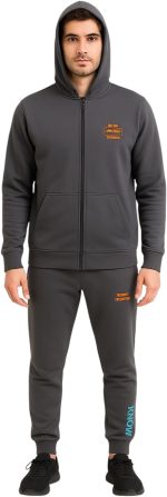 MEZA Men's Sports Set, Zip Up Hoodie and Sweatpants, Grey, Heavy Diving Fabric, DTF Print, Sport and Outwear, Back Pocket