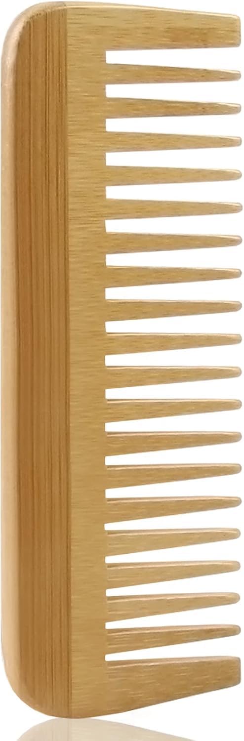 مشط خشبي واسع الاسنان - مشط شعر طبيعي بدون يد لفك تشابك الشعر بلطف والعناية اليومية بالشعر