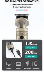 ⁦ماكينة حلاقة الشعر V-962 للرجال، ماكينة تشذيب اللحية قابلة لإعادة الشحن، ماكينة قص شعر كهربائية لاسلكية، تشذيب دقيق، قابلة لإعادة الشحن بمنفذ USB، شفرات قابلة للتعديل للاستخدام في الصالونات والمنزل⁩ - الصورة ⁦4⁩