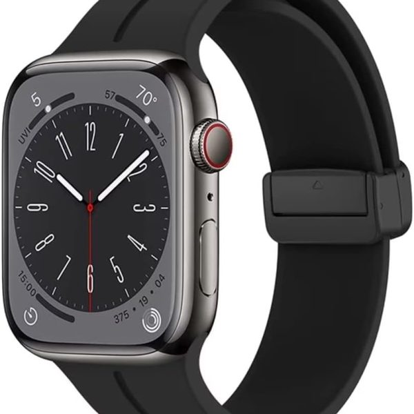 سوار ساعة آبل 49 ملم 46 ملم 45 ملم 44 ملم 42 ملم و41 ملم 40 ملم 38 ملم نسائي رجالي، رياضي بمشبك مغناطيسي من سيليكون لاي ووتش 10 9 8 7 6 5 SE 4 3 2 1؛ SE2 1 2 3 4 الترا، أسود من فيميجون