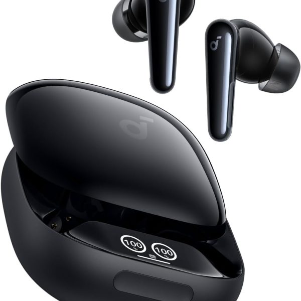 soundcore Liberty 4 Pro by Anker, Noise Cancelling Wireless Earbuds, 7-Sensor and Real-Time Adaptive Noise Cancelling, Clear Calls with 9 Mics and AI - Black -18 Months Warranty
