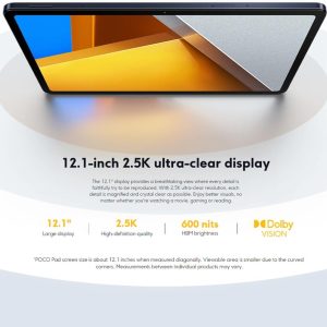 ⁦Xiaomi Poco Pad Tablet 12.1 Inches, 8GB RAM + 256GB ROM, 2024 Android Tablet WiFi Pad (Grey)⁩ - الصورة ⁦3⁩