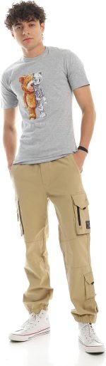 ⁦Printed T-Shirt Cotton For Men - Grey⁩ - الصورة ⁦5⁩