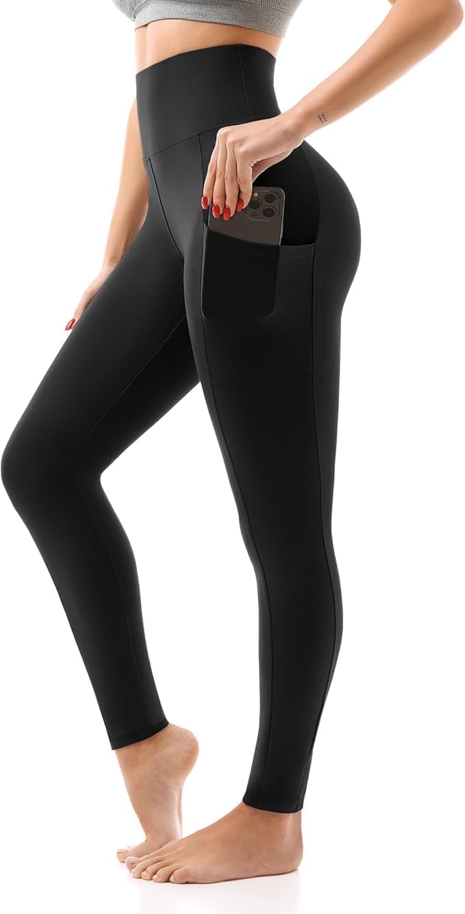 High Waist Athletic Leggings for Women, Microfibre Polyester Sports Pants with Phone Pocket