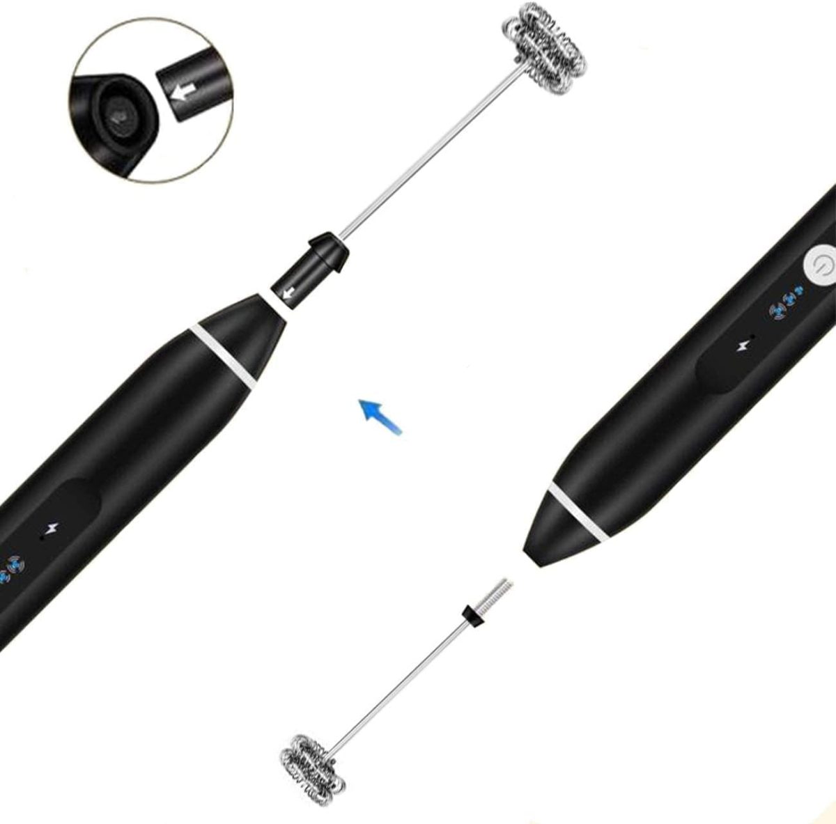 ⁦Milk frother handheld, rechargeable electric mixer for coffee drink, foam bread maker, 3 speed adjustable hand held mixer for mini whisk, cappuccino latte hot chocolate (black)⁩ - الصورة ⁦2⁩