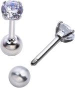 ⁦Zysta Mini Cubic Zirconia 16G Earring Studs Round Rhinestone Diamond Stainless Steel Post Back Ball Screw Men Women Boy Girl Nose Helix Cartilage Ear Lobe Small Cute Piercing Jewelry⁩ - الصورة ⁦6⁩