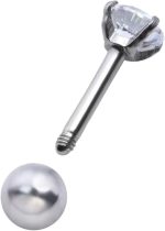 ⁦Zysta Mini Cubic Zirconia 16G Earring Studs Round Rhinestone Diamond Stainless Steel Post Back Ball Screw Men Women Boy Girl Nose Helix Cartilage Ear Lobe Small Cute Piercing Jewelry⁩ - الصورة ⁦3⁩