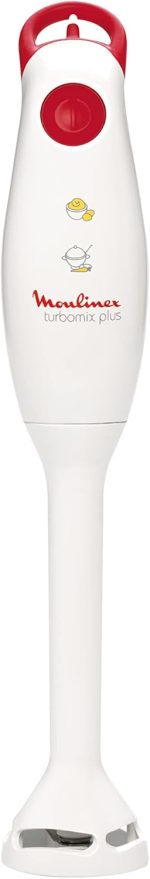 Moulinex DD1001EG Turbomix Plus, Hand Blender, 350 Watts, 800 Milliliters Plastic Beaker, 2 Blades, Hang-Up Ring, White and Red
