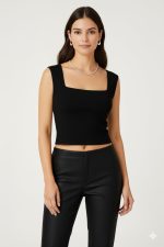 ⁦Square Neck tank top in black or white⁩ - الصورة ⁦4⁩