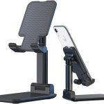 Adjustable phone stand for desk, foldable cell phone holder for desk, stable aluminum desktop holder, universal tablet adjustable stand compatible with mobile phone/ipad/tablets (black)