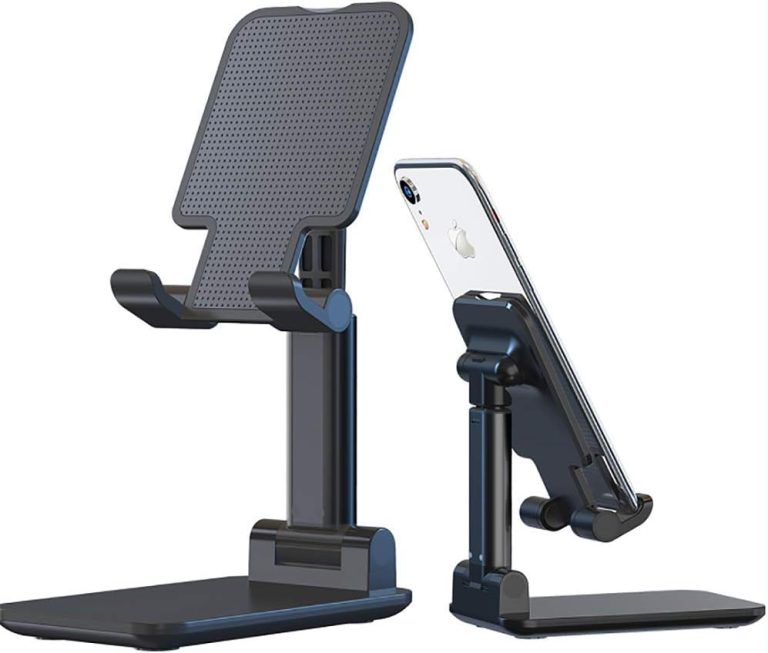Adjustable phone stand for desk, foldable cell phone holder for desk, stable aluminum desktop holder, universal tablet adjustable stand compatible with mobile phone/ipad/tablets (black)