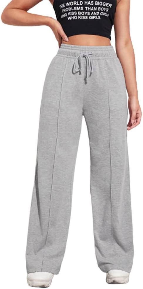 Sport Sweatpants Wide Leg With Line – High Waist - Side Pockets Drawstring Pants Women Sports wear