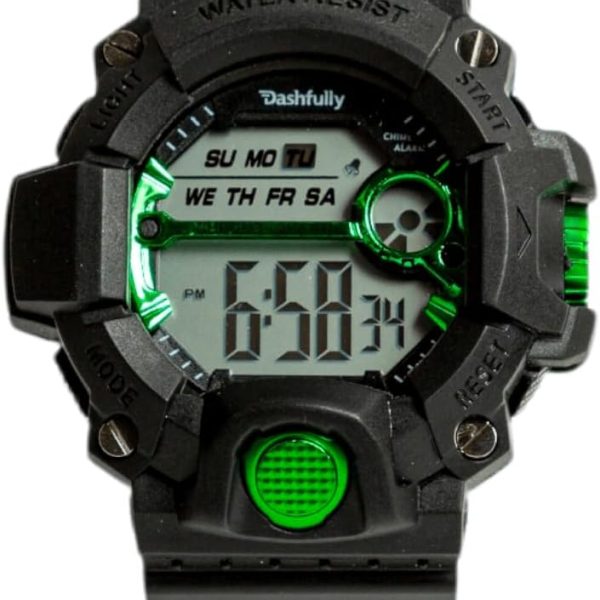 ساعة للأطفال، بمينا سوداء وسوار أسود، عرض رقمي