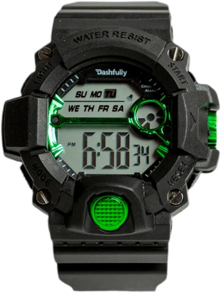 51dYVyNYzVL._AC_SL1000_.jpg ساعة للأطفال، بمينا سوداء وسوار أسود، عرض رقمي