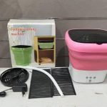 Foldable Silicone Washing Machine, Pink and White, Portable, with Fixing Accessories, for Light Clothes