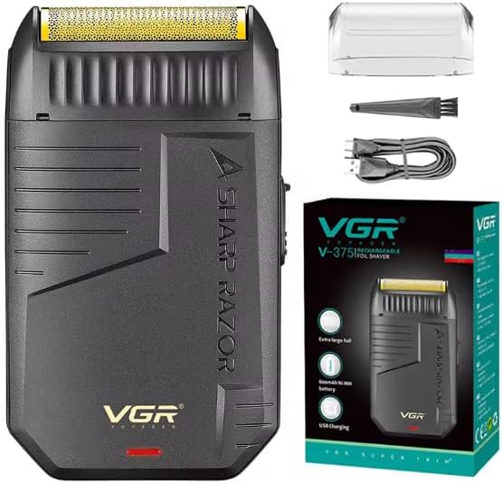 VGR V-375 Professional Ultra-Thin Electric Shaver - Rechargeable Razor for Face Care, Beard Trimmer With Reciprocating Blade, USB Travel Shaver for Men - Black