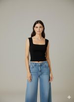 ⁦Square Neck tank top in black or white⁩ - الصورة ⁦2⁩