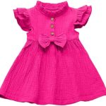 Girls Summer Dress With Cap Sleeves And 3 Buttons Front - Multi Color