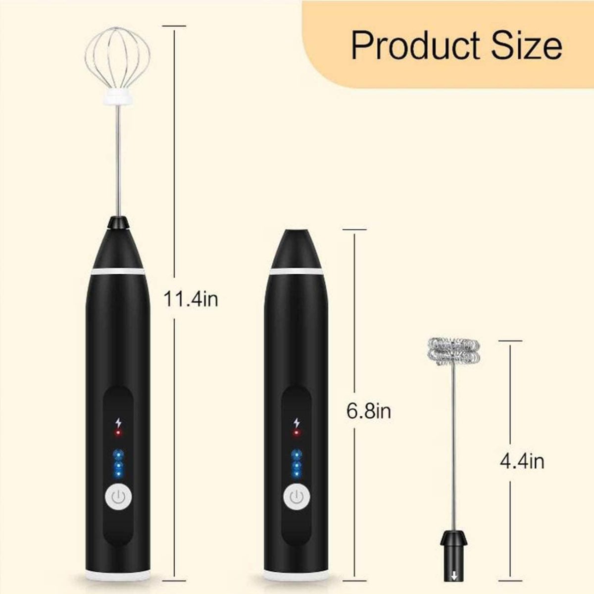⁦Milk frother handheld, rechargeable electric mixer for coffee drink, foam bread maker, 3 speed adjustable hand held mixer for mini whisk, cappuccino latte hot chocolate (black)⁩ - الصورة ⁦7⁩