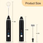 ⁦Milk frother handheld, rechargeable electric mixer for coffee drink, foam bread maker, 3 speed adjustable hand held mixer for mini whisk, cappuccino latte hot chocolate (black)⁩ - الصورة ⁦7⁩