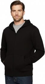 Men's Sherpa Fleece Hooded Jacket, Full Zip, Black, Cosy Winter Outerwear